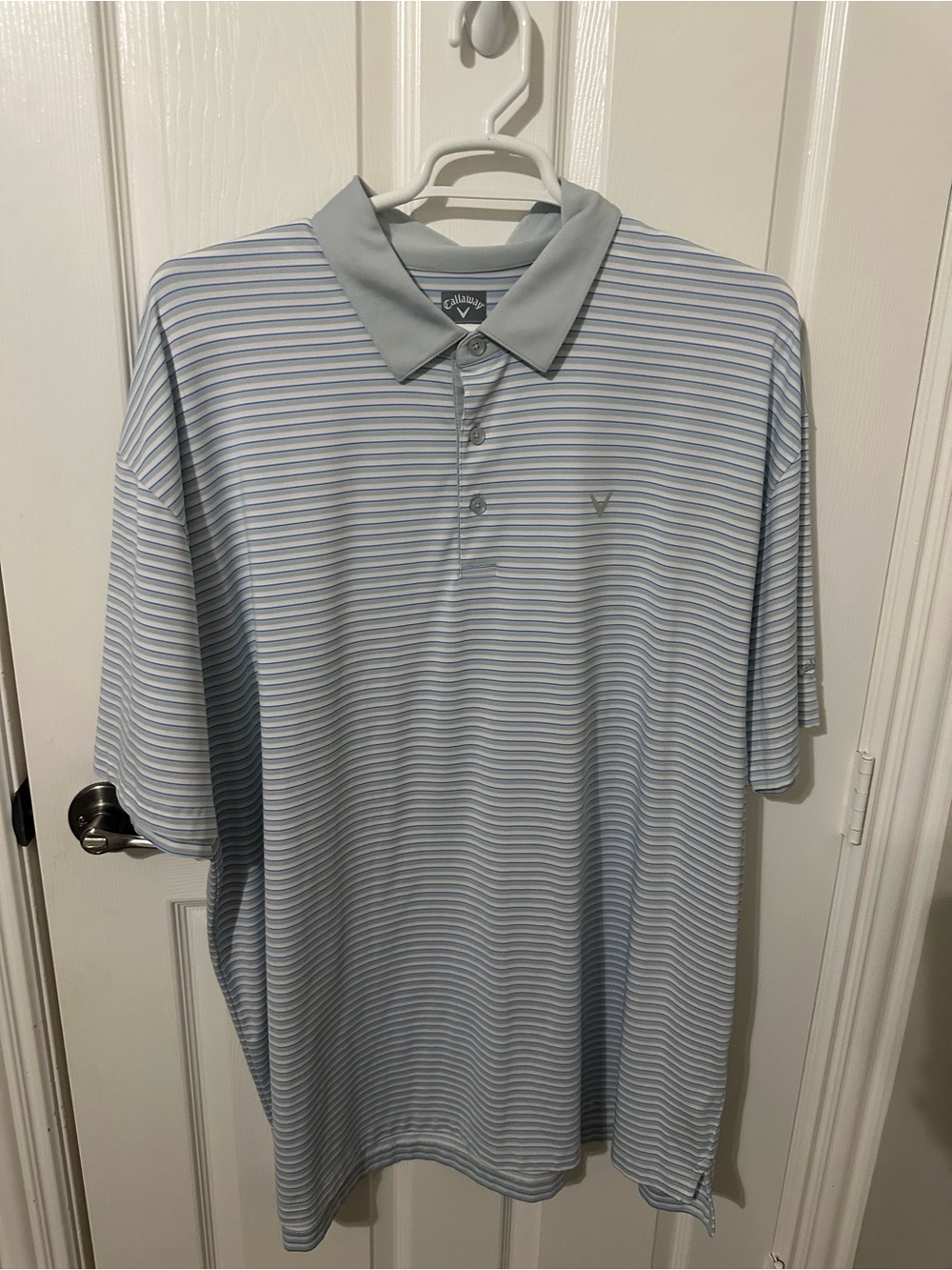 Callaway Light Blue & White Striped Performance Polo